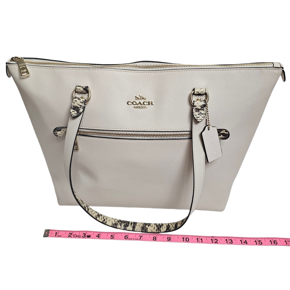 Coach Gallery Tote in White Crossgrain Leather Snake Embossed Details Bag Purse - Picture 8 of 10